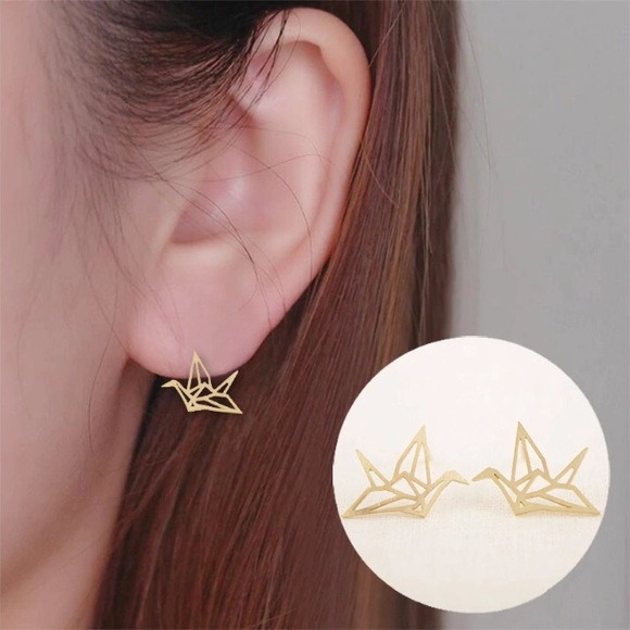NEW💙💎GOLDEN💛💗ROSE PAPER CRANE STUDS💎💙ORIGAMI - Picture 5 of 8